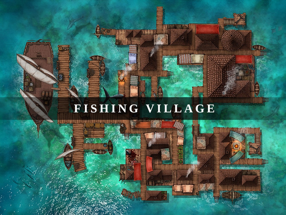 Fishing Village Battlemap, Dnd Battle Map, D&D, Dungeons and Dragons