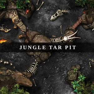 Jungle Tar Pit Digital Battlemap, Grid/Night-versies DnD Battle Map, Digital Battle Map, 5e, Roll20, Fantasy Grounds, Foundry, VTT