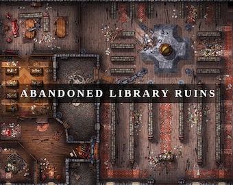Abandoned Library Ruins Battlemap: 40x30 DnD 5e (Digital Download)