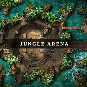 Carte de combat numérique de Jungle Arena, 4k, carte de combat, carte de combat du D&D, D&D, 5e, rouleau 20, Fantasy Grounds, fonderie, VTT, carte numérique