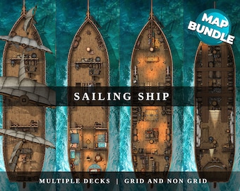 Ship Battlemap, Digital Battle Map Dnd, D&D, Dungeons and Dragons, 5e, Roll20, Fantasy Grounds, Foundry, VTT, Digital Map