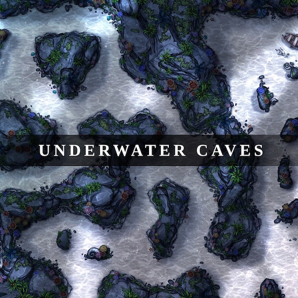 Underwater Caves Battlemap, DnD Battle Map, D&D, Dungeons and Dragons, 5e, Roll20, Fantasy Grounds, Foundry, VTT, Digital Map