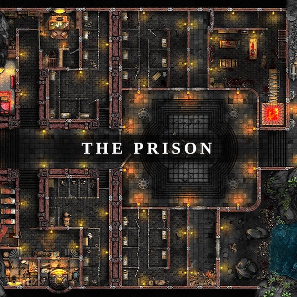 La mappa di battaglia della prigione, mappa di battaglia DnD, D&D, mappa di battaglia, Dungeons and Dragons, 5e, Roll20, Fantasy Grounds, Fonderia, VTT, Mappa digitale