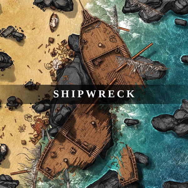 Shipwreck Battlemap, DnD Battle Map, D&D, Dungeons and Dragons, 5e, Roll20, Fantasy Grounds, Foundry, VTT, Digital Map