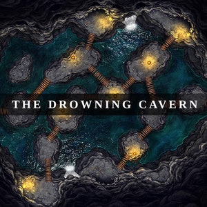 Drowning Cavern Battlemap, Cave, DnD Battle Map, D&D, Cave, Dungeons and Dragons, 5e, Roll20, Fantasy Grounds, Foundry, VTT, Mapa Digital