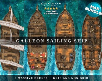 Galleon Ship Battlemap, Digital Battle Map Dnd, D&D, Dungeons and Dragons, 5e, Roll20, Fantasy Grounds, Foundry, VTT, Digital Map