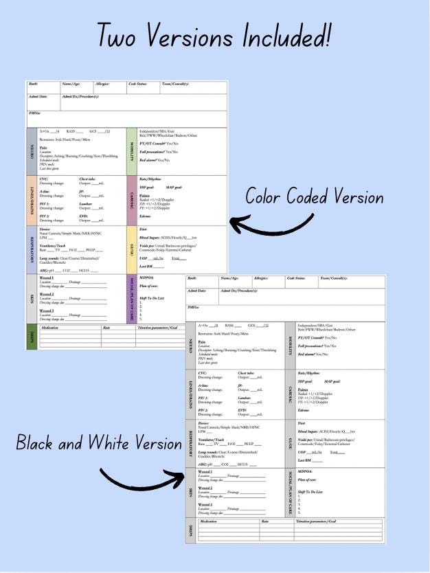 Simple ICU Nurse Report Sheet | Printable | Drips and Titration Tracker ...