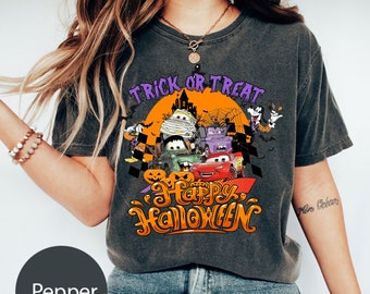 Disney Mickey Friends Lightning Mcqueen Car Camisa de Halloween, Cars Land Comfort Colors Camisa, Camisa divertida de Halloween, Camisa Spooky Vibes 2023