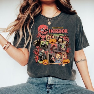 Vintage 90s Halloween Movies, Retro Horror Night Comfort Colors Shirt, Halloween Vibes Tee, Halloween Shirt, Horror Movies Characters Shirt