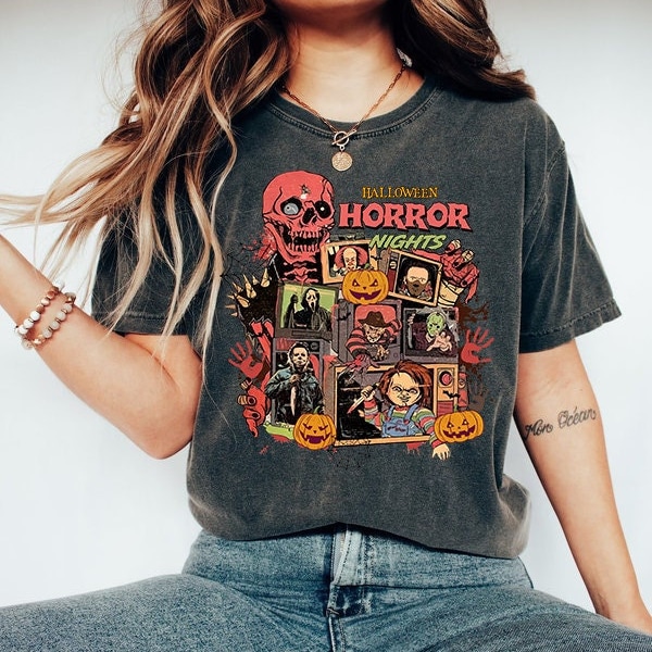 Vintage 90s Halloween Movies, Retro Horror Night Comfort Colors Shirt, Halloween Vibes Tee, Halloween Shirt, Horror Movies Characters Shirt