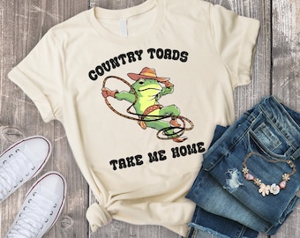Funny Cowboy Frog T-Shirt, Western Froggy Tee, Cottagecore Toad Shirt