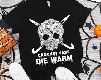 Crochet Skull Cotton T-Shirt, Spooky Halloween Gift