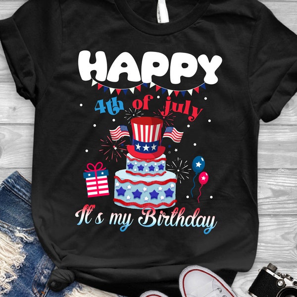 Happy 4 juli en het is mijn verjaardag shirt, patriottische verjaardag shirt, juli verjaardag shirt, 4 juli verjaardag tee, mannen en vrouwen shirt