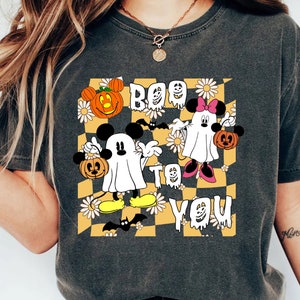 Retro Halloween Mickey And Minnie Comfort Colors Shirts, Disney Mickey And Friends Shirt, Boo Ghost Halloween Shirt, Disney Family Vacation