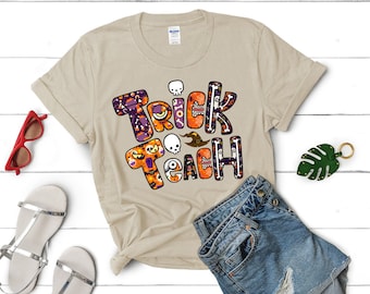 Halloween-leraarshirt, Trick or Teach-katoenen T-shirt