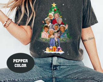 Camiseta navideña con colores reconfortantes de Golden Girls, divertida camiseta navideña