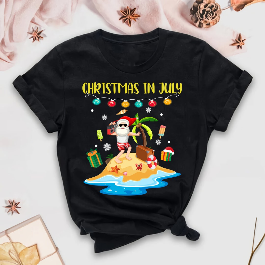Christmas in July Shirt, Hawaiian Funny Santa Surfing Shirt, Santa