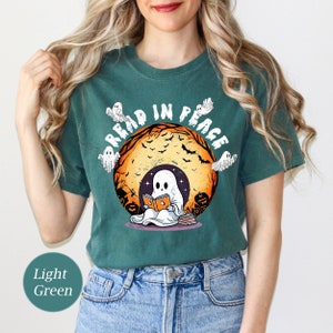 Read In Peace, Halloween Booklover Comfort Colors Shirt, Halloween Librarian Shirt, Halloween Student Tee, Ghost Book, Cute Ghost Read Book