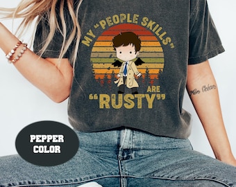 Chibi Castiel Supernatural My People Skills Are Rusty Comfort Colors T-Shirt, Supernatural Winchesters Shirt, Winchester Brothers Shirt 2023