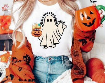 幽霊読書本ハロウィン先生シャツ、不気味な季節