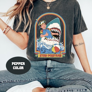 Stay Positive Shark Attack Vintage Retro Comedy Funny Comfort Colors Shirt, Stay Positive Shirt, Shark Attack Shirt, Funny Shark Shirt 2023
