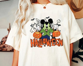 Vintage Disney Halloween Shirt Mickey und Kürbis Comfort Farben Shirt, Disney Halloween Shirt, Skelett Mickey Ohren Shirt, Halloween Shirt