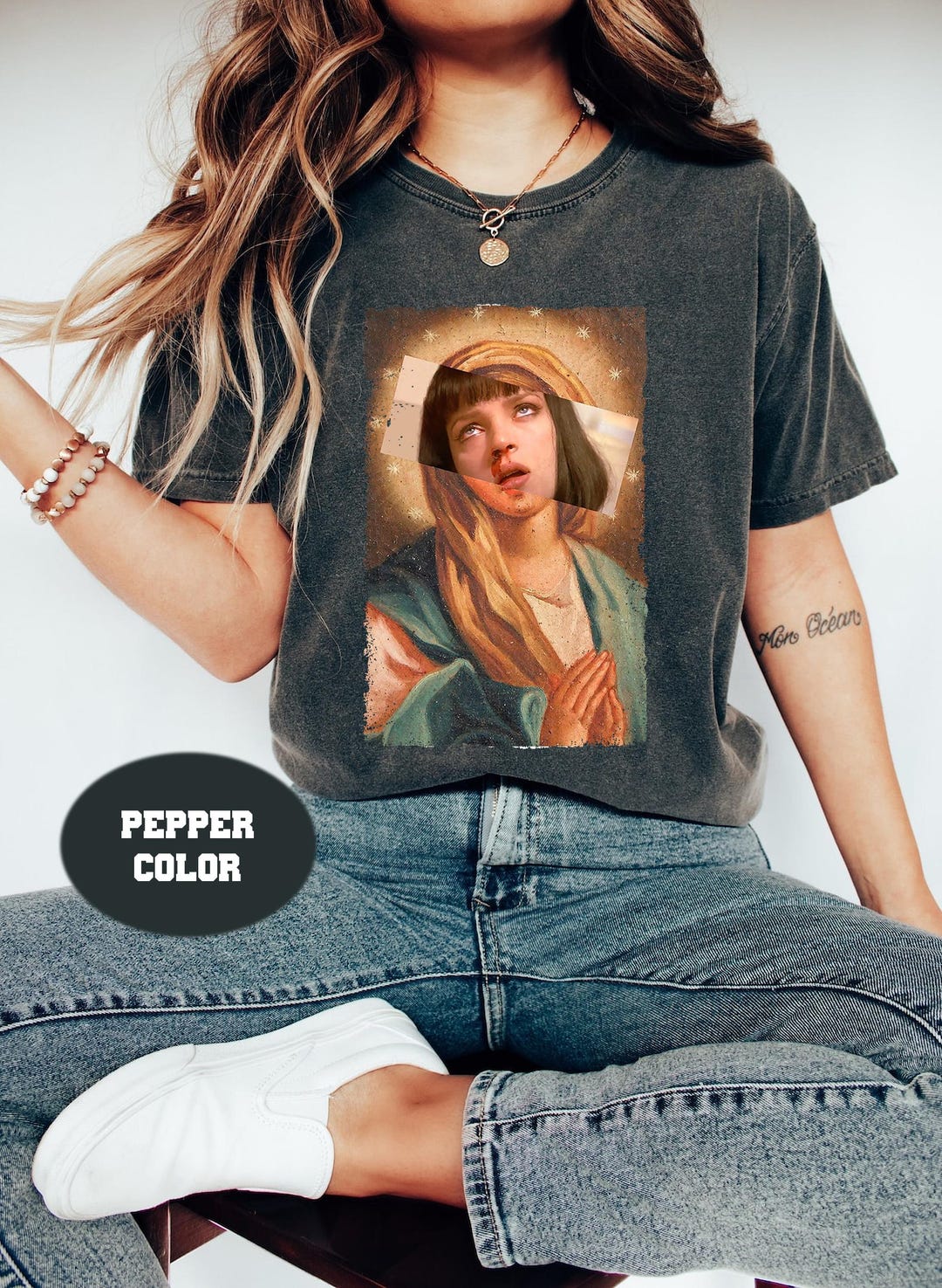 Camiseta de colores cómodos de Pulp Fiction Virgin Mary Mia