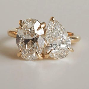 5CT Toi Et Moi Moissanite Engagement Ring-Pear And Oval Cut Two Stone Ring-Double Stone Ring-Promise Ring for Her-Vintage Diamond Ring