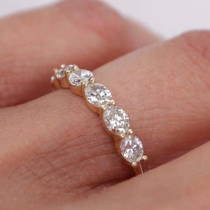 Oval Cut Half Eternity Wedding Band, Colorless Oval 14K Gold Ring, Timeless Anniversary Ring for Her, Unique Bridal Gift and Matching Band
