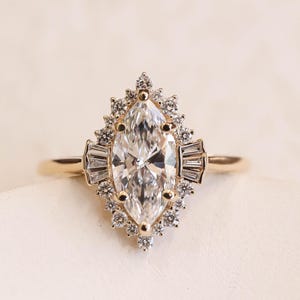 Marquise Moissanite Engagement Ring 14k Solid Gold, Vintage Style Budget Halo Wedding Band, Elegant Promise Ring Gift