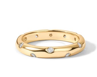 14Kソリッドゴールドフラッシュセットダイヤモンドバンド、女性用繊細なダイヤモンド結婚指輪、スタイリッシュなスタッキングリング、母の日ギフトに最適