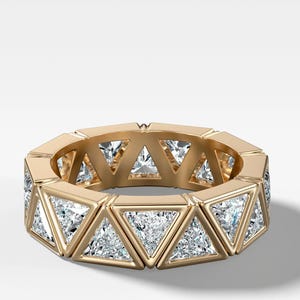 Triangle Diamond Eternity Band 14k Gold, Unique Bezel Diamond Ring, Elegant Wedding Band, Perfect Engagement Gift
