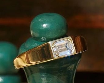 Smaragdschliff Diamant Siegelring, Gold Siegelring, Minimalistischer Diamantring, Moderne Pinky Ring, Smaragdschliff Diamantring Verlobungsring