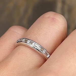 Horizontal Baguette Eternity Band 14k Solid Gold Channel Set Moissanite Diamond Ring Wedding Band Gift for Her