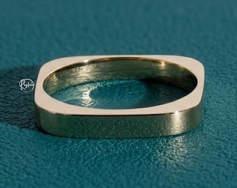 Minimalist Square Gold Ring, 3.50mm Flat 14K Gold Band, Modern Geometric Unisex Stackable Ring, Perfect Jewelry Gift