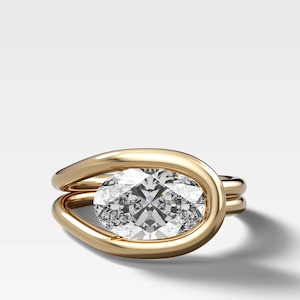 2.50 Carat Oval Moissanite Ring, Yellow Gold Bezel Set Solitaire, Unique East West Engagement Ring, Romantic Gift
