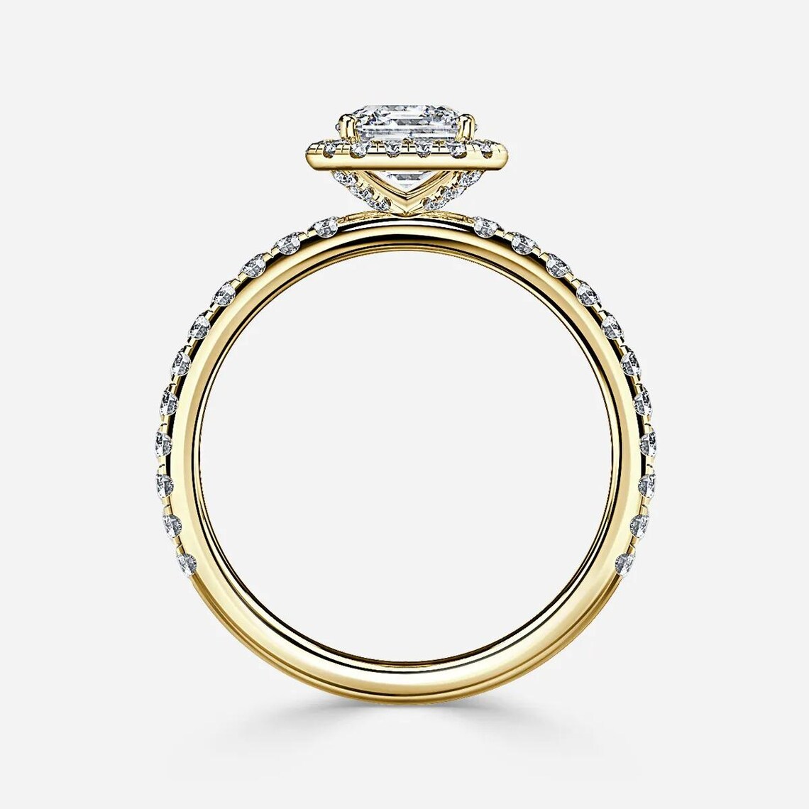 Radiant Cut Moissanite Engagement Ring – Yellow Gold Pave Halo Ring ...