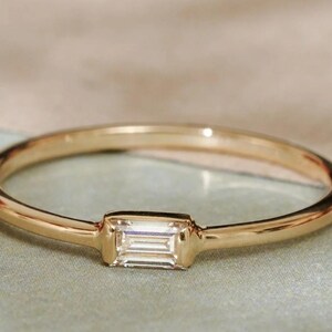 Diamond Baguette Stacking Ring, Dainty Minimalist Gold Ring, Elegant Everyday Jewelry Gift for Her
