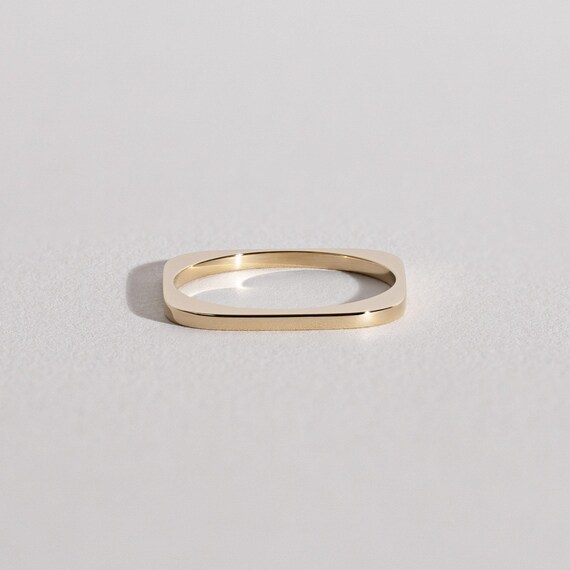 Rose Gold Minimalist Square Ring, Flat 14K Gold Geometric