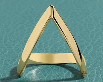 Chevron V-vorm gouden ring minimalistische stapelbare ring massief gouden draagarmband geometrische trouwring
