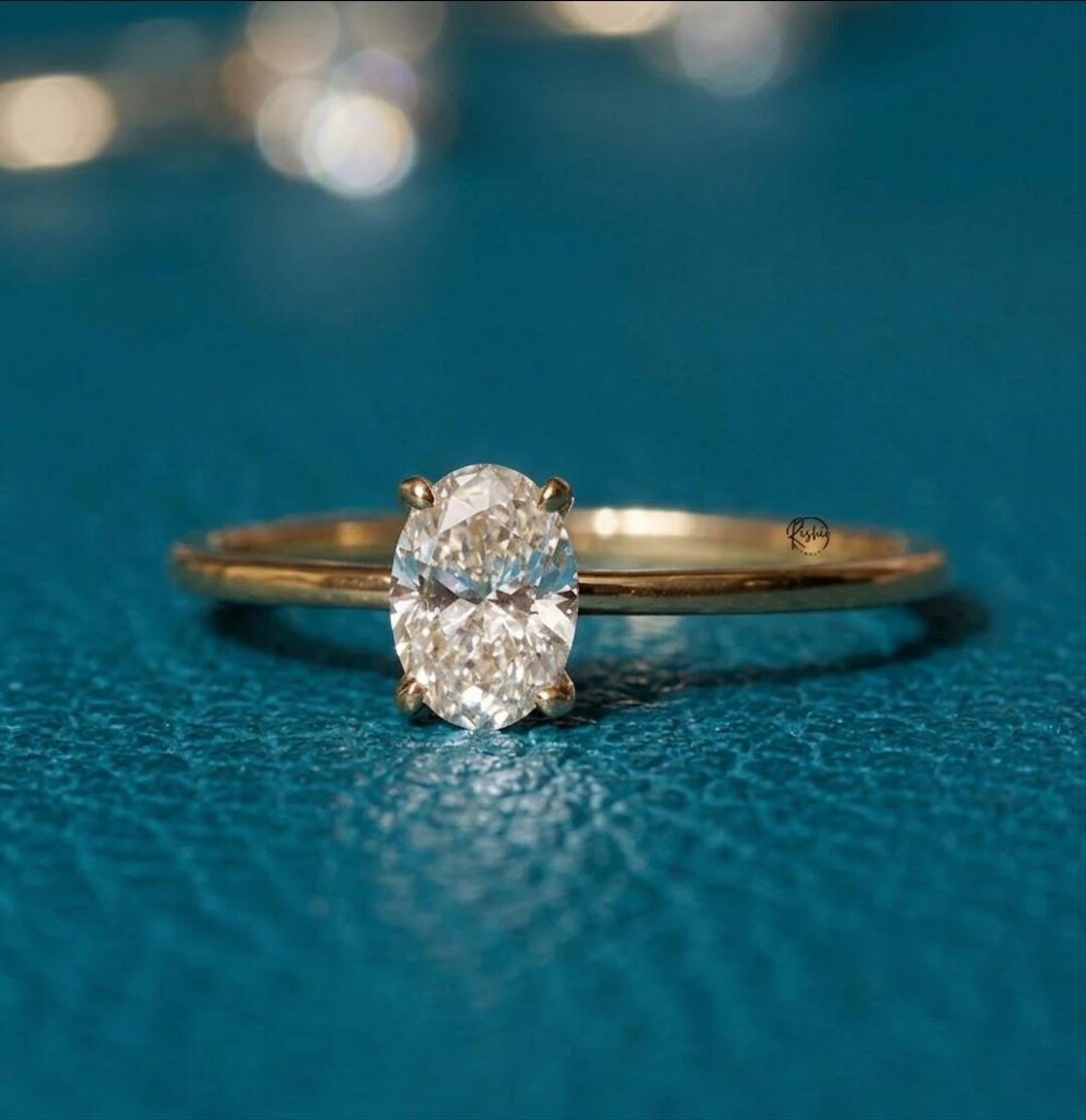 Oval Cut Moissanite Solitaire Ring, Solid Gold Engagement Ring, Dainty ...