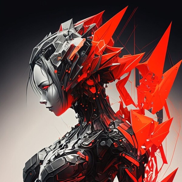 Cyborg Anime Girl Digital Download JPG, Futuristic Cyberpunk Alien Hybrid Robotgirl