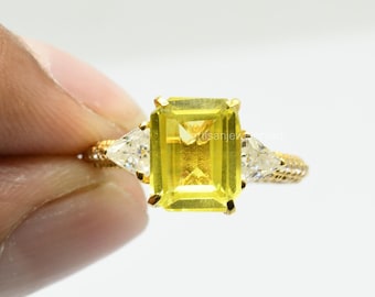 Exquisito anillo de zafiro tamaño 7, Anillo de piedras preciosas, Anillo de varias piedras amarillas, Joyería de oro amarillo de 14 quilates, Regalo de compromiso, Anillo para ella