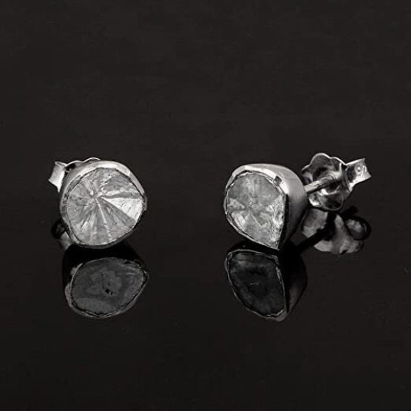 0.50 CTW Natural polki slice diamond handmade stud earrings - 925 sterling silver – Christmas Gift