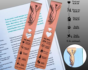 Cadeau 7e verjaardag Gepersonaliseerde koperen bladwijzer Huwelijkscadeau voor haar man en vrouw Cadeau voor stel Koper 22e verjaardag
