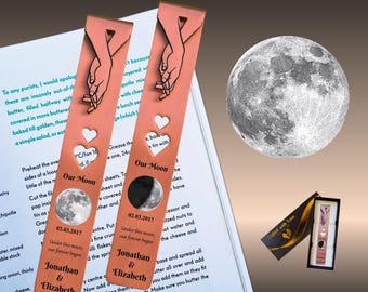 Cadeau 7e verjaardag Gepersonaliseerde koperen bladwijzer Huwelijkscadeau voor man vrouw Koper cadeau voor stel 22e verjaardag Maan