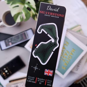 Marque-page en métal personnalisé, carte des pistes de Silverstone, cadeau de course pour femme, cadeau formule pour homme, cadeau de fan