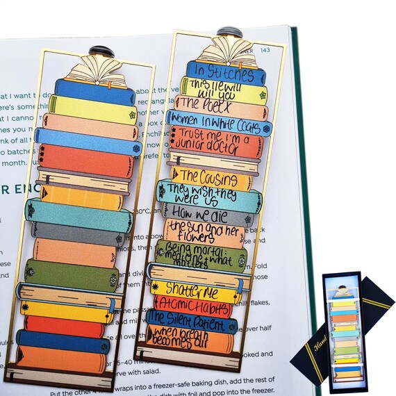 ROWDY ROBIN Book Tracker Bookmark - Stainless Steel Double-Sided Reading Log, 28 Book Spines, Includes Fine-Tip Marker - View #5