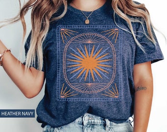 Boho Sun Shirt, Sun Tshirt, Aztec Tarot Graphic TShirt, Retro T-shirt, Hippie Tee, Hippy Shirt, Graphic Print Shirt, Celestial Retro Shirt