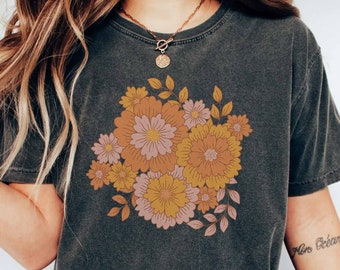 Boho Wildflower Vintage Inspired Comfort Colors Graphic Print Tee Botanical Floral Womens Shirt 70's Vibes T-shirt